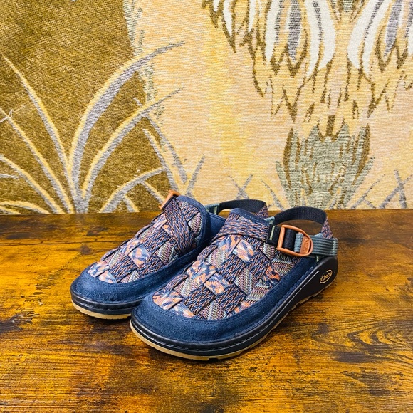 Chaco Blue and Orange Patterned Mules - Picture 1 of 5